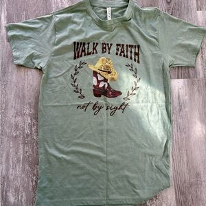 NEW never worn!Walk By Faith Graphic Tee - Sage Green with Brown & Yellow Accent